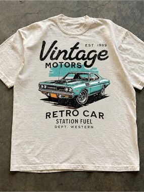 Retro Motors Car Shirt, Classic Automotive Graphic Tee - Off White Unisex